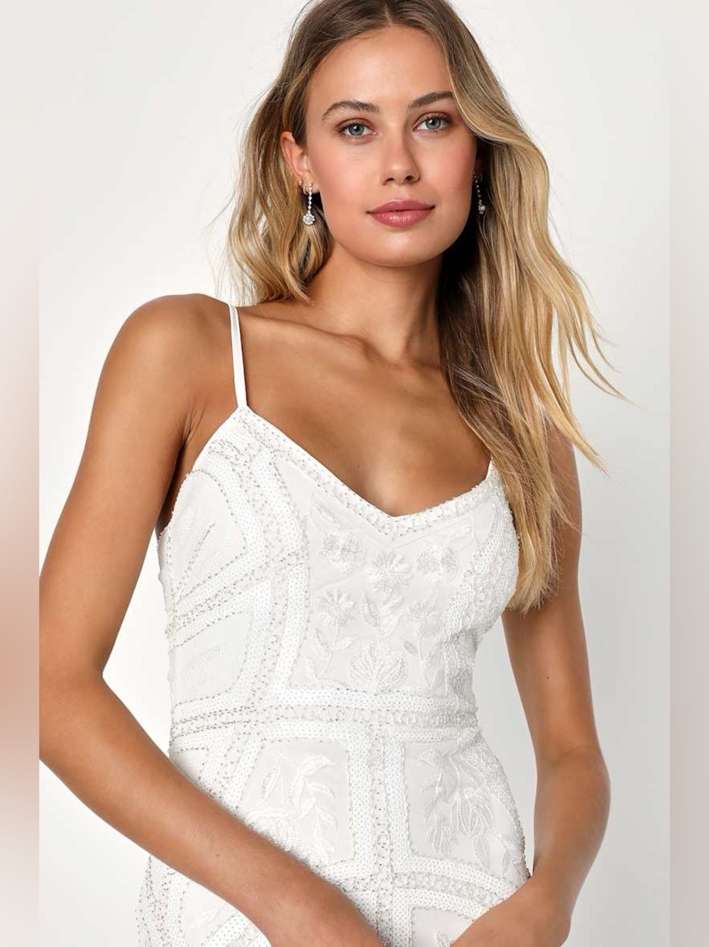 Lulus Alluring Interest White Sequin Embroidered Sleeveless Midi Dress - Picture 2 of 8